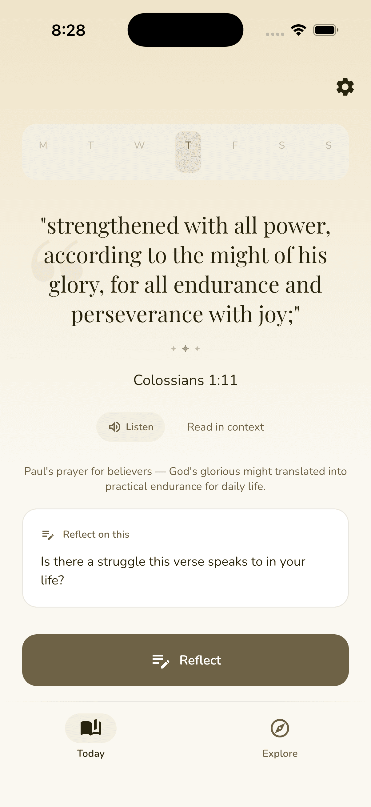 Today screen — daily Bible verse
